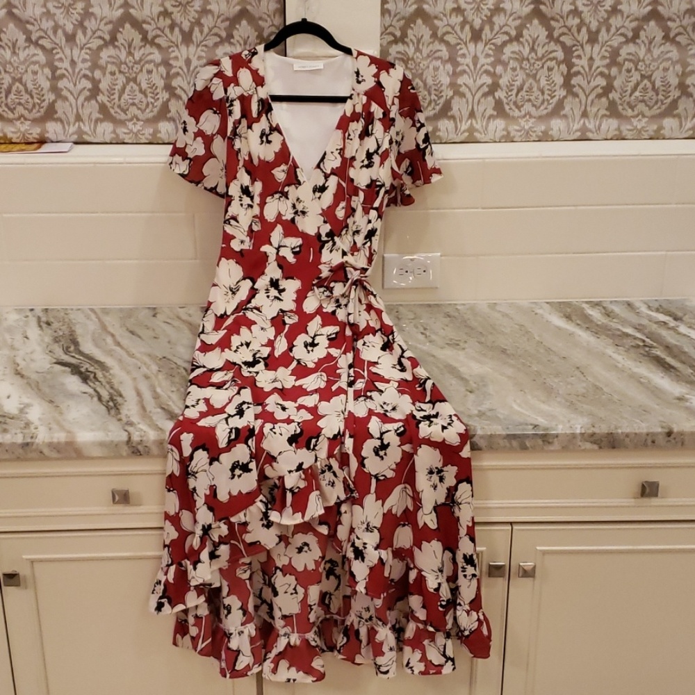 Red floral wrap dress NWOT